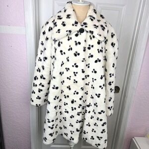 Lee Lipton Vtg Dalmatian Print Faux Fur Swing Coat Size XS White Black Hong Kong